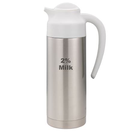 Service Ideas SteelVac Creamer, Etched 2% Milk, Vacuum Insulated Carafe, Stainless Vacuum, 1 Liter S2SN1002PCTETWHT
